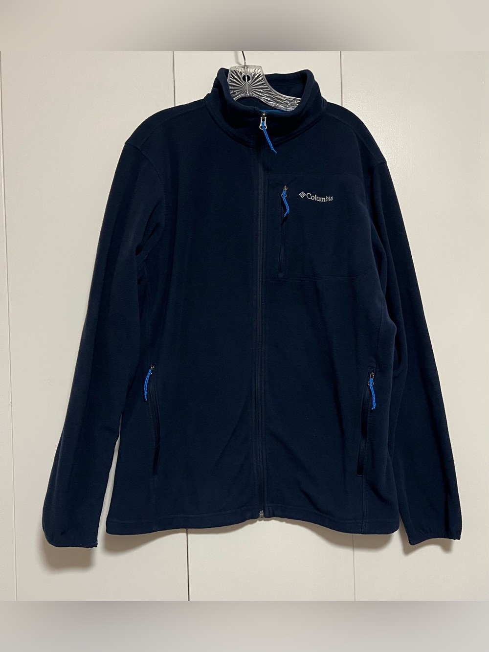 Columbia Men's Navy Blue Thompson Peak Full Zip Fleece Jacket Pockets Size L